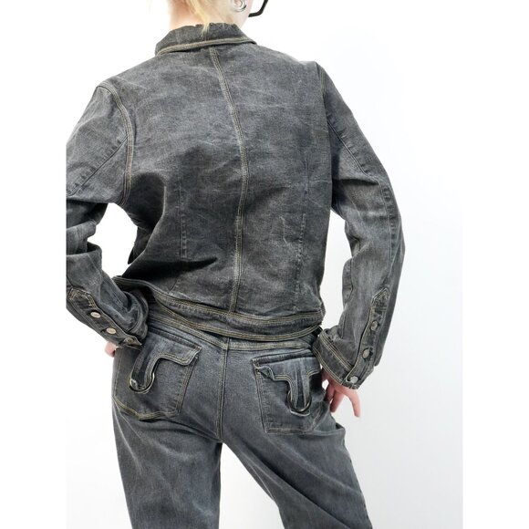 Y2k Yukoka Gray Denim Flower Embroidered Jean Set - Picture 8 of 8